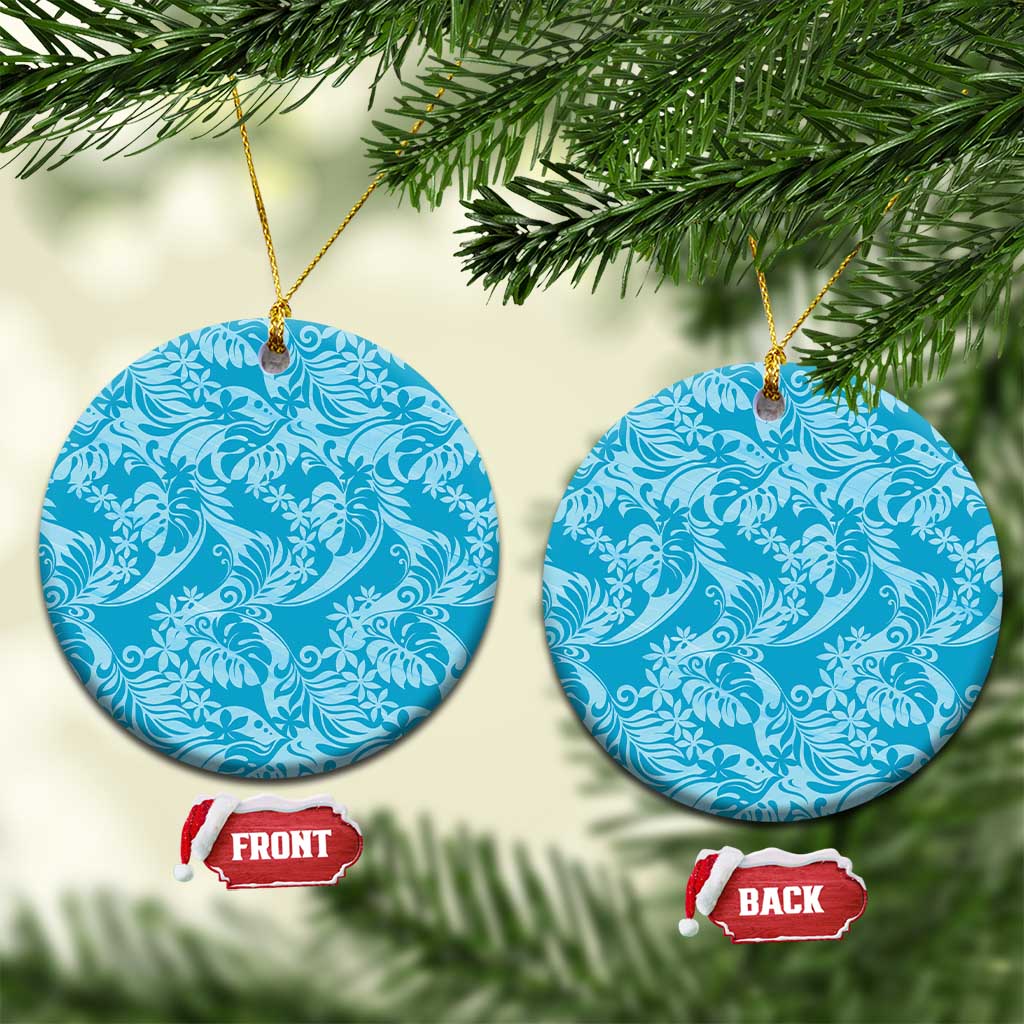 Tahiti Ninamu Tiare Floral Ceramic Ornament Monstera Palm Tropical Leaves LT01 Circle Blue - Polynesian Pride