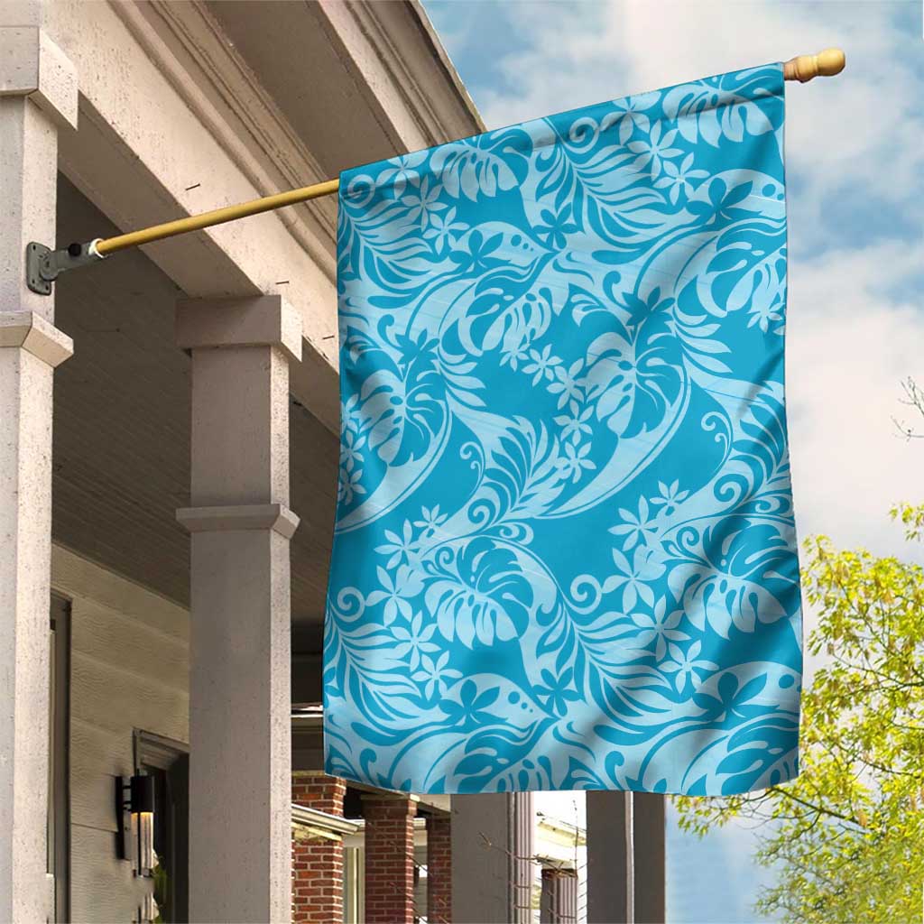 Tahiti Ninamu Tiare Floral Garden Flag Monstera Palm Tropical Leaves LT01 House Flag Blue - Polynesian Pride