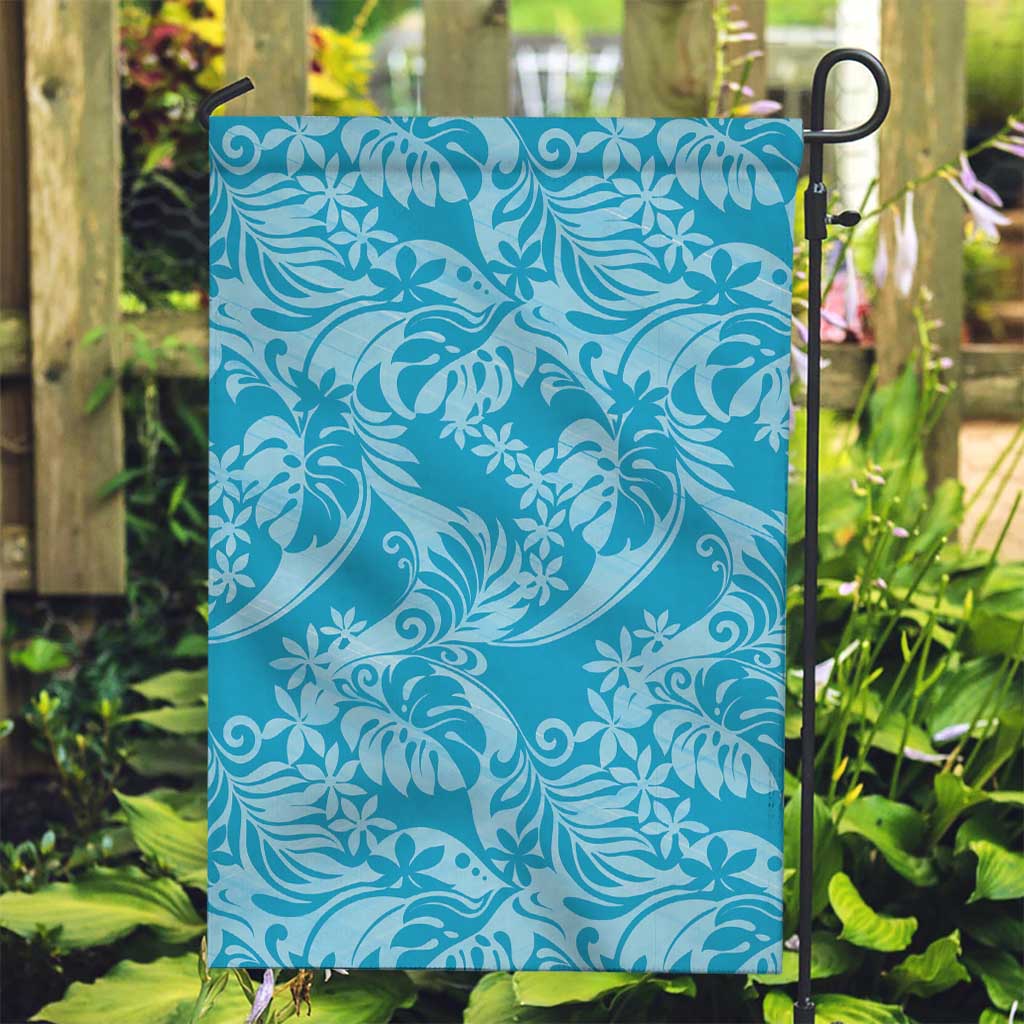 Tahiti Ninamu Tiare Floral Garden Flag Monstera Palm Tropical Leaves LT01 Garden Flag Blue - Polynesian Pride