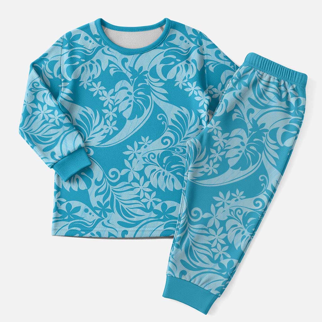 Tahiti Ninamu Tiare Floral Christmas Pajama Set Monstera Palm Tropical Leaves LT01 Men Blue - Polynesian Pride