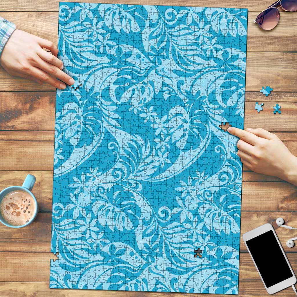 Tahiti Ninamu Tiare Floral Puzzle Monstera Palm Tropical Leaves LT01 Blue - Polynesian Pride