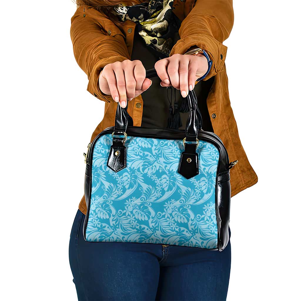 Tahiti Ninamu Tiare Floral Shoulder Handbag Monstera Palm Tropical Leaves LT01 One Size Blue - Polynesian Pride
