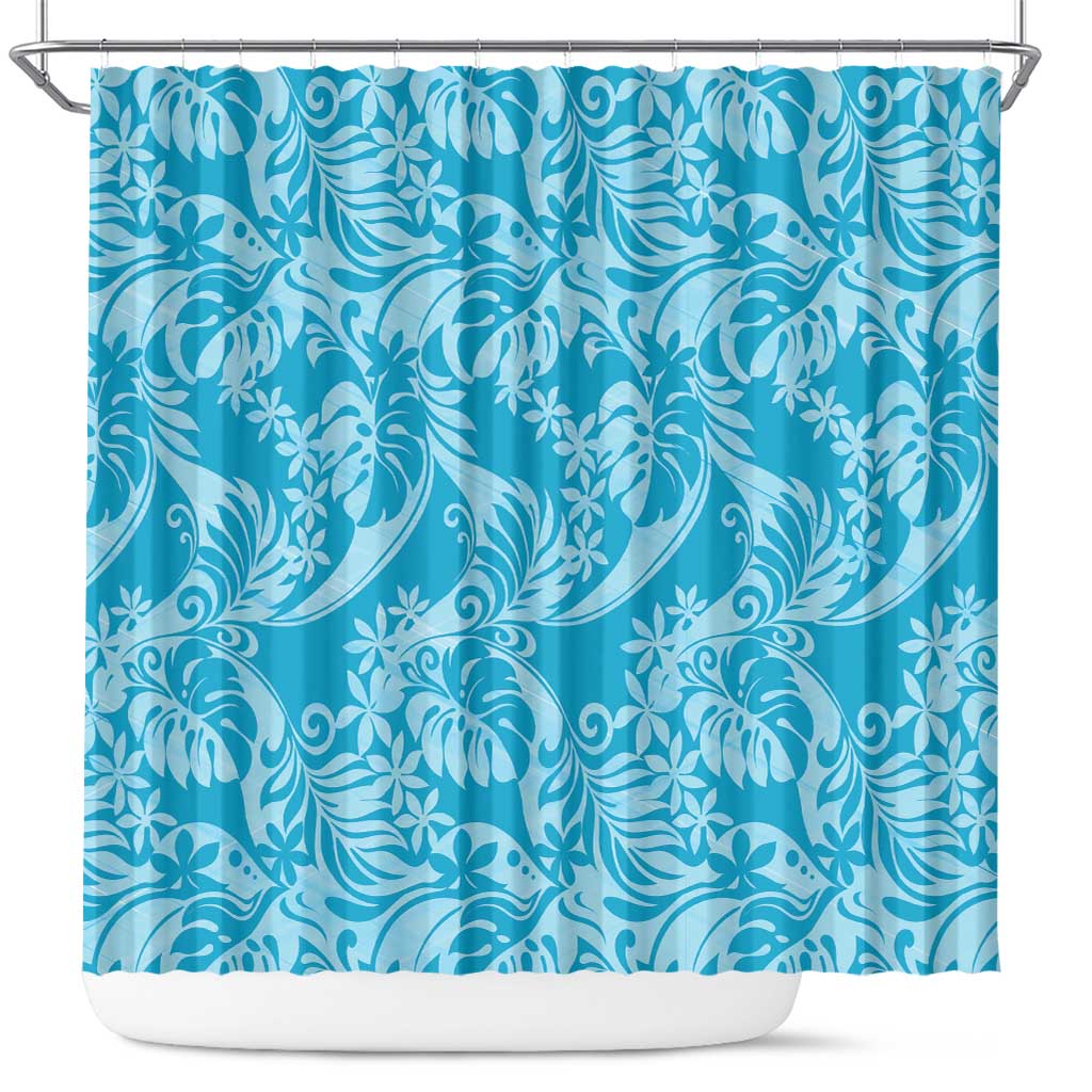 Tahiti Ninamu Tiare Floral Shower Curtain Monstera Palm Tropical Leaves LT01 Blue - Polynesian Pride
