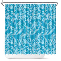 Tahiti Ninamu Tiare Floral Shower Curtain Monstera Palm Tropical Leaves LT01 Blue - Polynesian Pride
