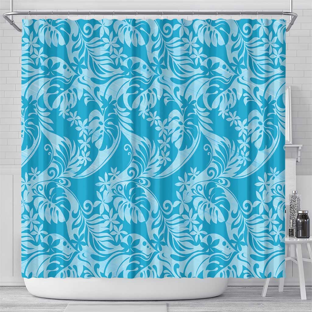 Tahiti Ninamu Tiare Floral Shower Curtain Monstera Palm Tropical Leaves LT01 - Polynesian Pride
