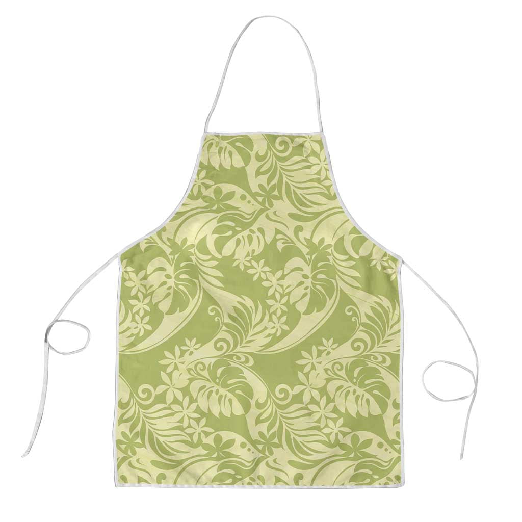 Tahiti Olive Tiare Floral Apron Monstera Palm Tropical Leaves LT01 Olive - Polynesian Pride