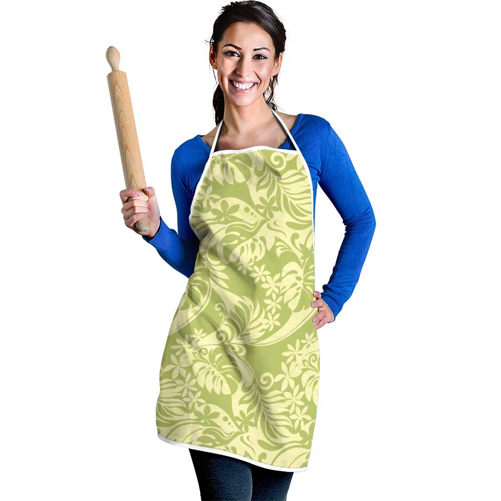 Tahiti Olive Tiare Floral Apron Monstera Palm Tropical Leaves LT01 - Polynesian Pride