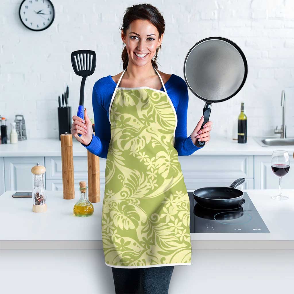 Tahiti Olive Tiare Floral Apron Monstera Palm Tropical Leaves LT01 - Polynesian Pride