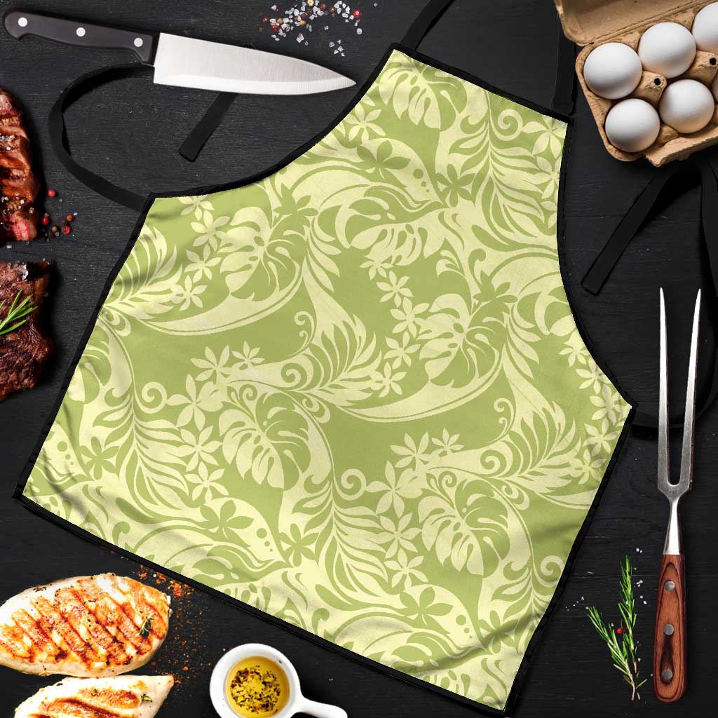 Tahiti Olive Tiare Floral Apron Monstera Palm Tropical Leaves LT01 Olive - Polynesian Pride