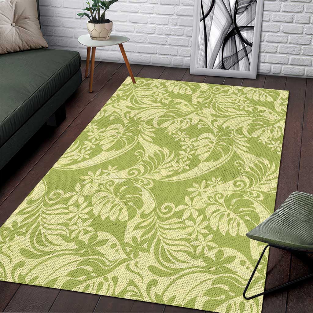 Tahiti Olive Tiare Floral Area Rug Monstera Palm Tropical Leaves LT01 Olive - Polynesian Pride