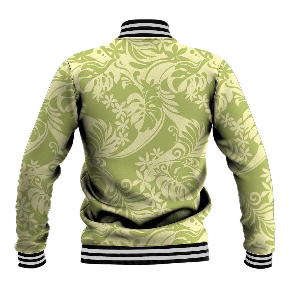 Tahiti Olive Tiare Floral Baseball Jacket Monstera Palm Tropical Leaves LT01 - Polynesian Pride