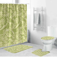 Tahiti Olive Tiare Floral Bathroom Set Monstera Palm Tropical Leaves LT01 Bathroom Set (4 pcs) Olive - Polynesian Pride