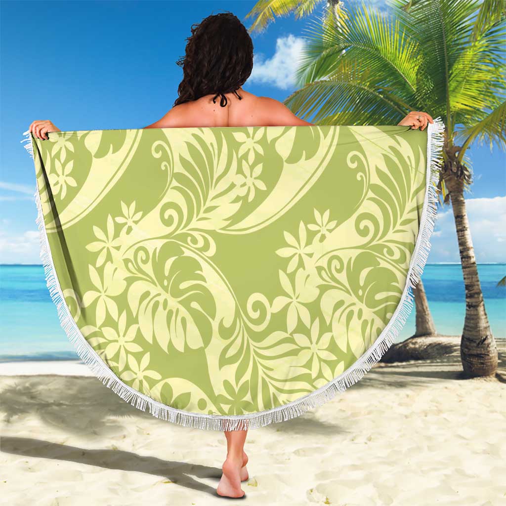 Tahiti Olive Tiare Floral Beach Blanket Monstera Palm Tropical Leaves LT01 - Polynesian Pride