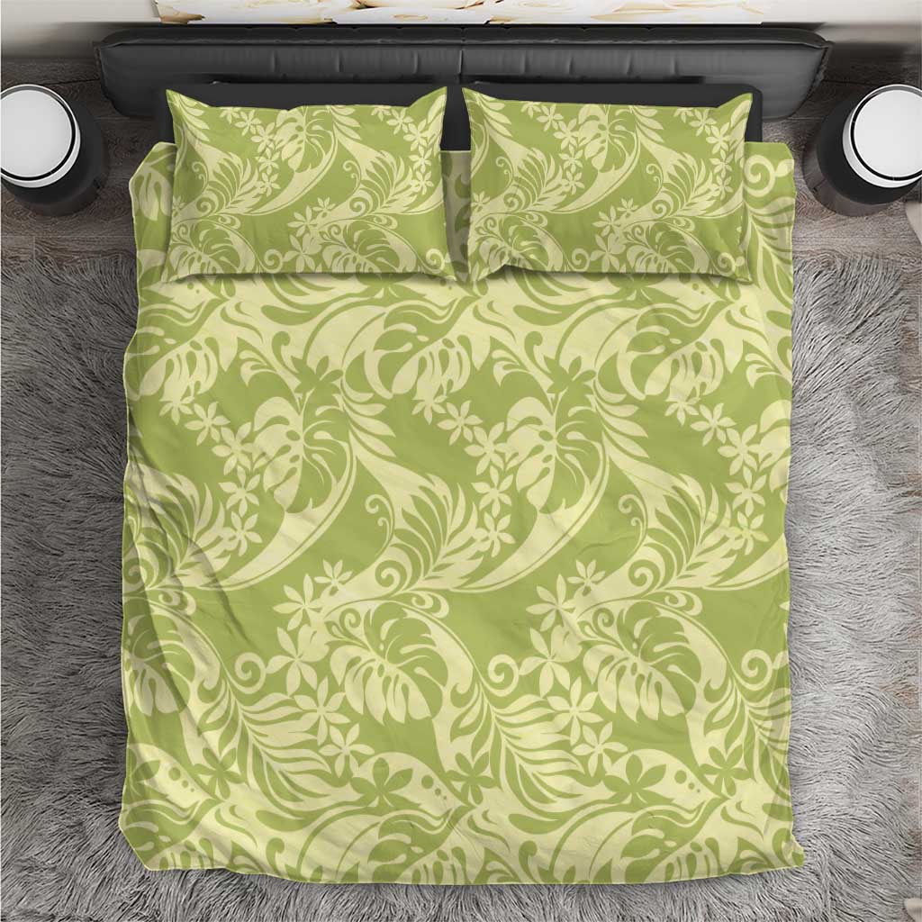Tahiti Olive Tiare Floral Bedding Set Monstera Palm Tropical Leaves LT01 Olive - Polynesian Pride