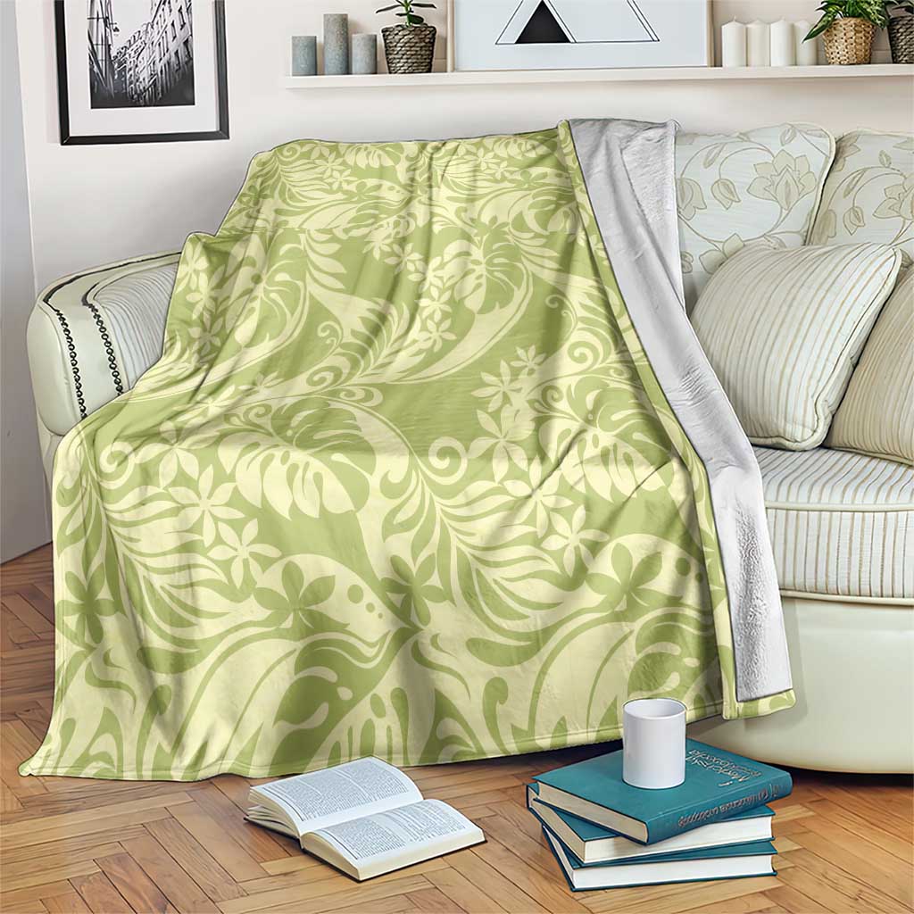 Tahiti Olive Tiare Floral Blanket Monstera Palm Tropical Leaves LT01 Olive - Polynesian Pride
