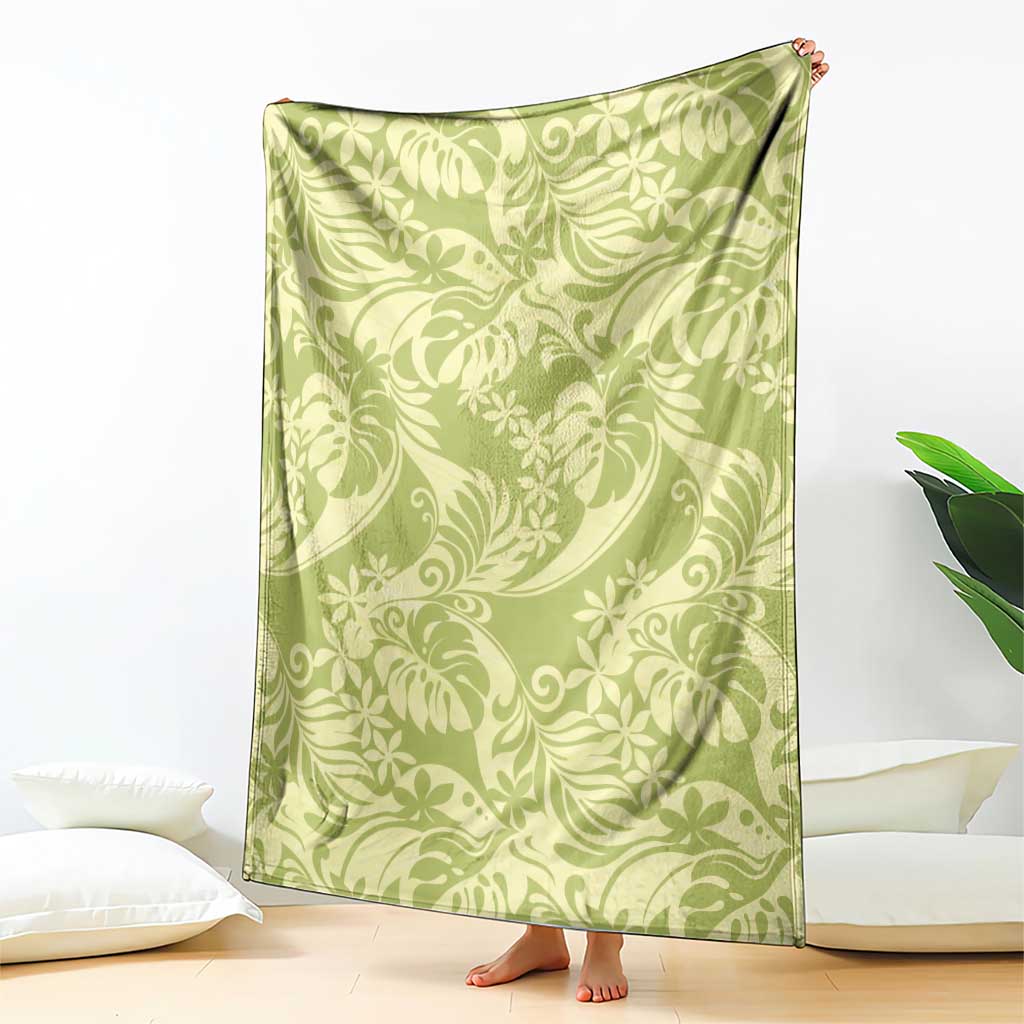 Tahiti Olive Tiare Floral Blanket Monstera Palm Tropical Leaves LT01 - Polynesian Pride