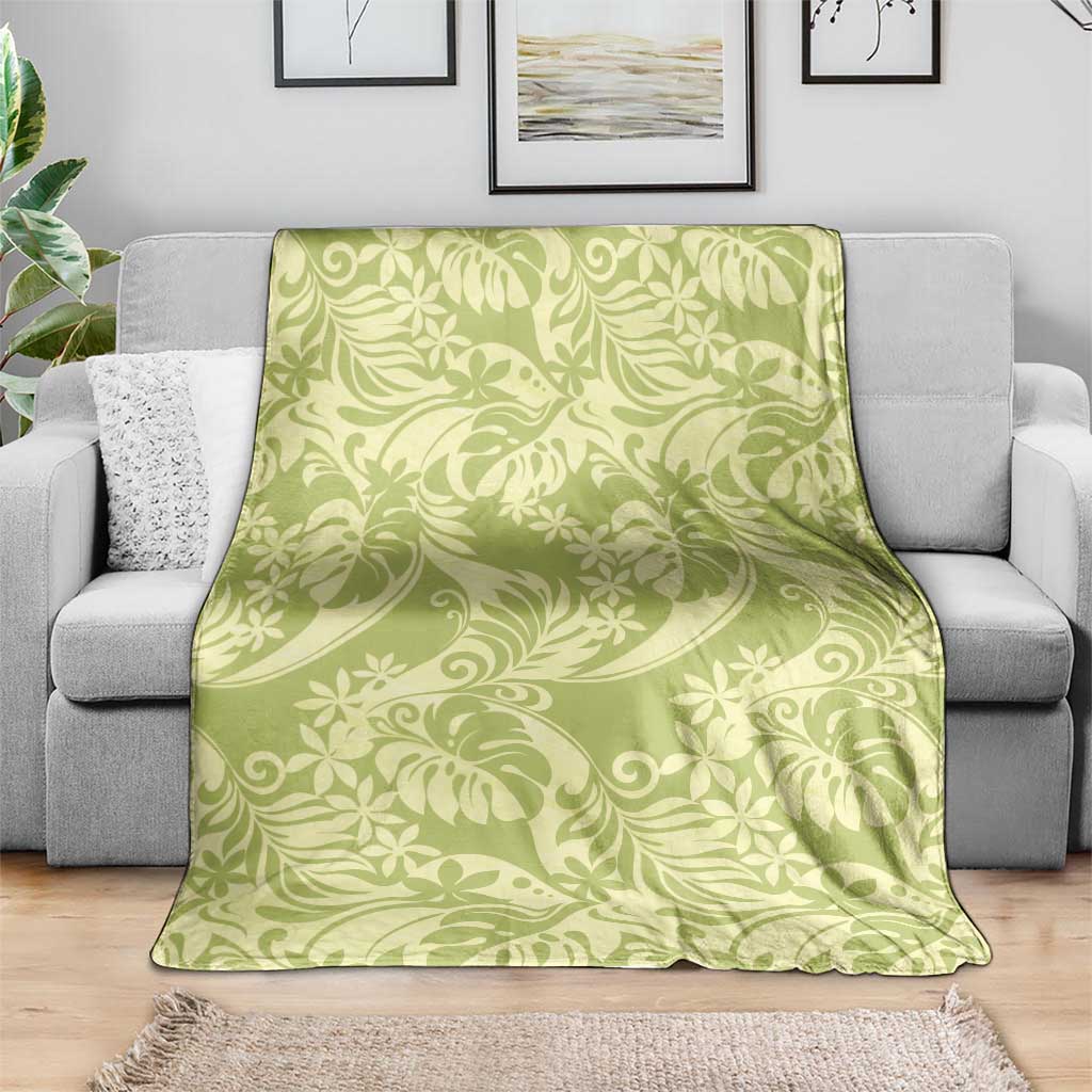 Tahiti Olive Tiare Floral Blanket Monstera Palm Tropical Leaves LT01 - Polynesian Pride