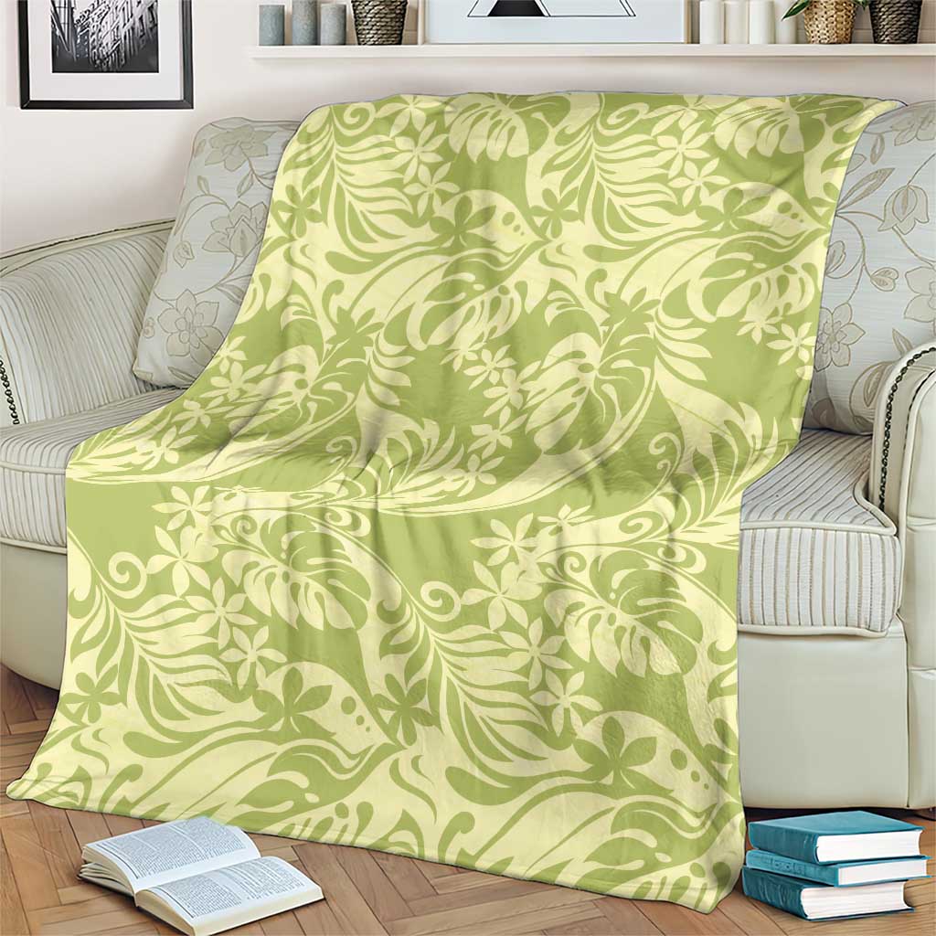 Tahiti Olive Tiare Floral Blanket Monstera Palm Tropical Leaves LT01 - Polynesian Pride