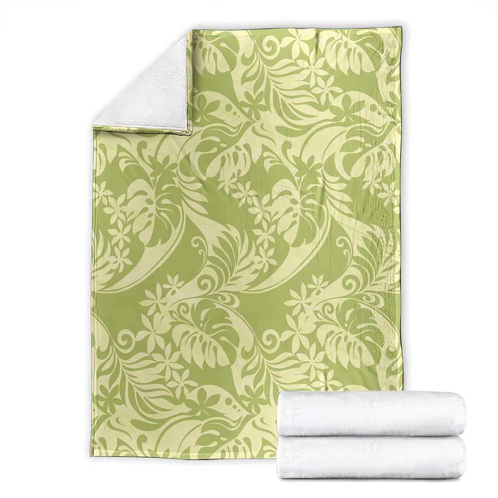 Tahiti Olive Tiare Floral Blanket Monstera Palm Tropical Leaves LT01 - Polynesian Pride