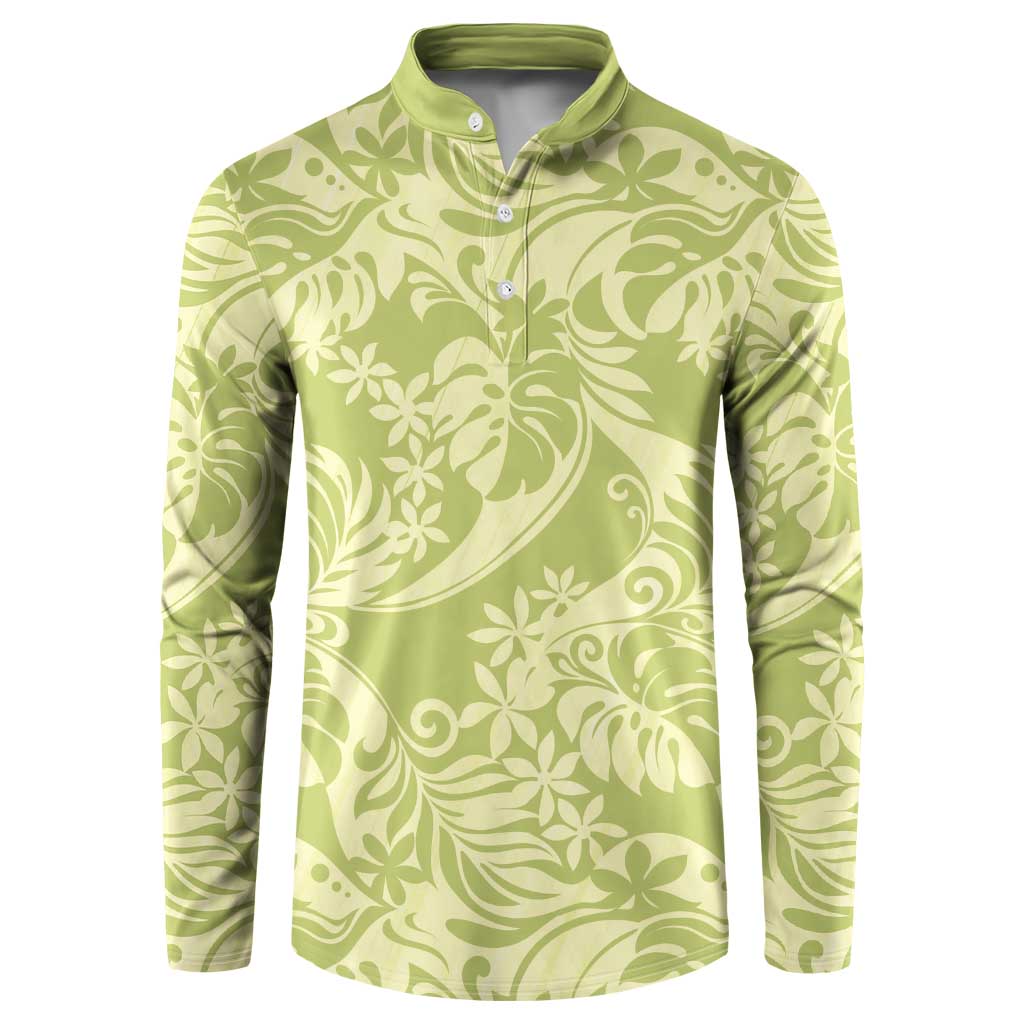 Tahiti Olive Tiare Floral Button Sweatshirt Monstera Palm Tropical Leaves LT01 Olive - Polynesian Pride
