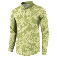 Tahiti Olive Tiare Floral Button Sweatshirt Monstera Palm Tropical Leaves LT01 - Polynesian Pride