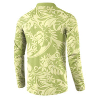 Tahiti Olive Tiare Floral Button Sweatshirt Monstera Palm Tropical Leaves LT01 - Polynesian Pride