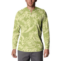 Tahiti Olive Tiare Floral Button Sweatshirt Monstera Palm Tropical Leaves LT01 - Polynesian Pride