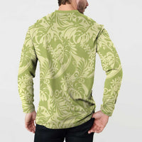 Tahiti Olive Tiare Floral Button Sweatshirt Monstera Palm Tropical Leaves LT01 - Polynesian Pride