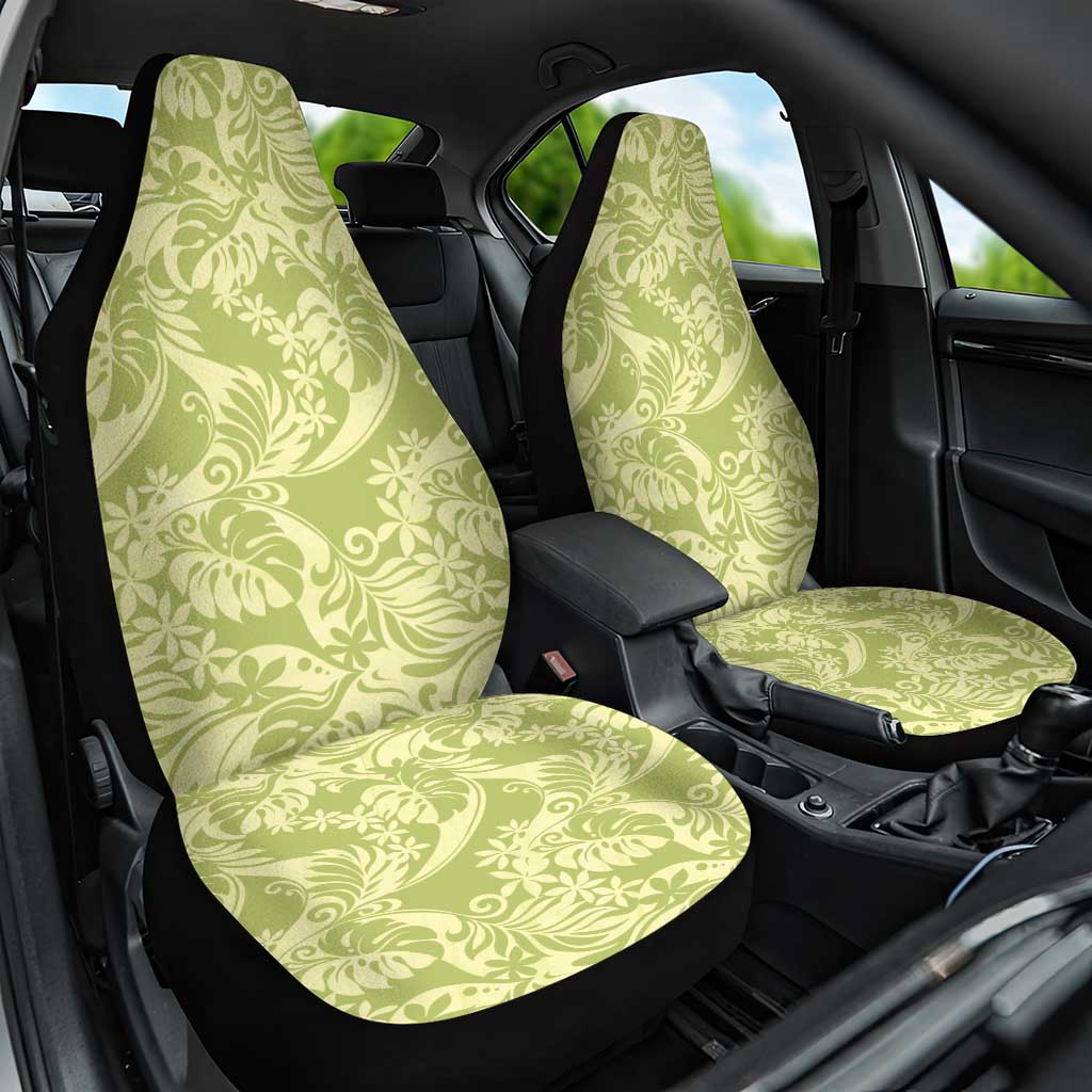 Tahiti Olive Tiare Floral Car Seat Cover Monstera Palm Tropical Leaves LT01 One Size Olive - Polynesian Pride