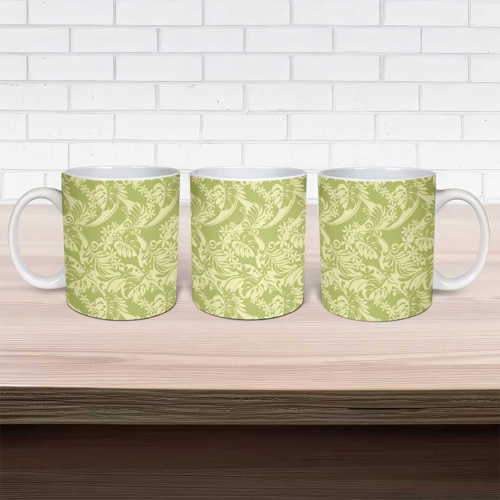 Tahiti Olive Tiare Floral Ceramic Mug Monstera Palm Tropical Leaves LT01 - Polynesian Pride