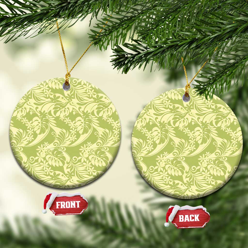 Tahiti Olive Tiare Floral Ceramic Ornament Monstera Palm Tropical Leaves LT01 Circle Olive - Polynesian Pride