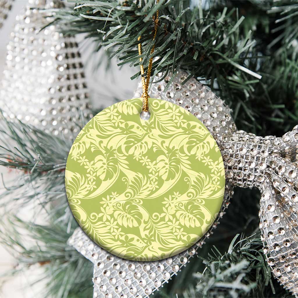 Tahiti Olive Tiare Floral Ceramic Ornament Monstera Palm Tropical Leaves LT01 - Polynesian Pride