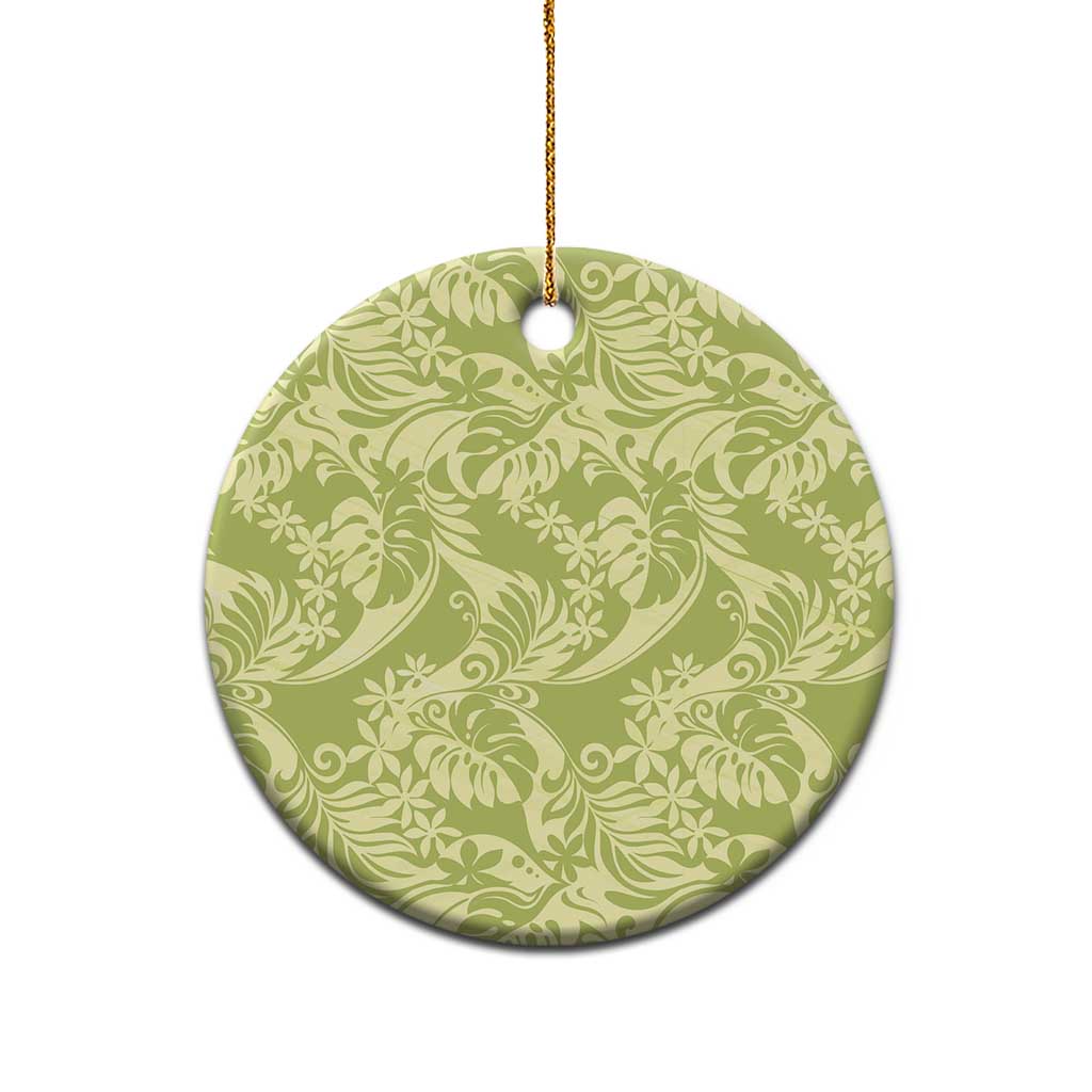 Tahiti Olive Tiare Floral Ceramic Ornament Monstera Palm Tropical Leaves LT01 - Polynesian Pride