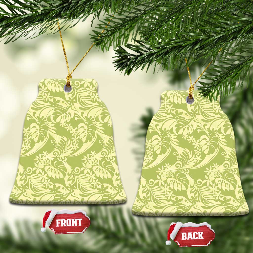 Tahiti Olive Tiare Floral Ceramic Ornament Monstera Palm Tropical Leaves LT01 Bell Flake Olive - Polynesian Pride