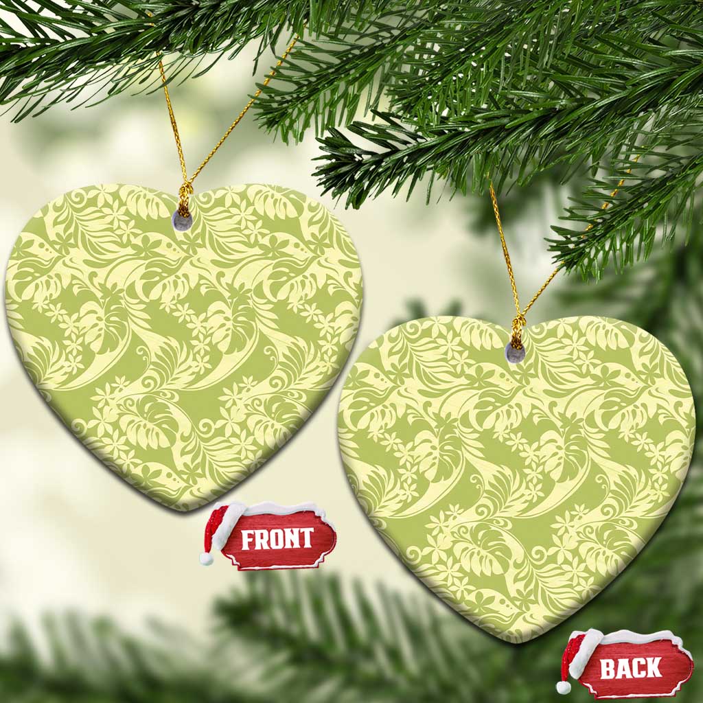 Tahiti Olive Tiare Floral Ceramic Ornament Monstera Palm Tropical Leaves LT01 Heart Olive - Polynesian Pride