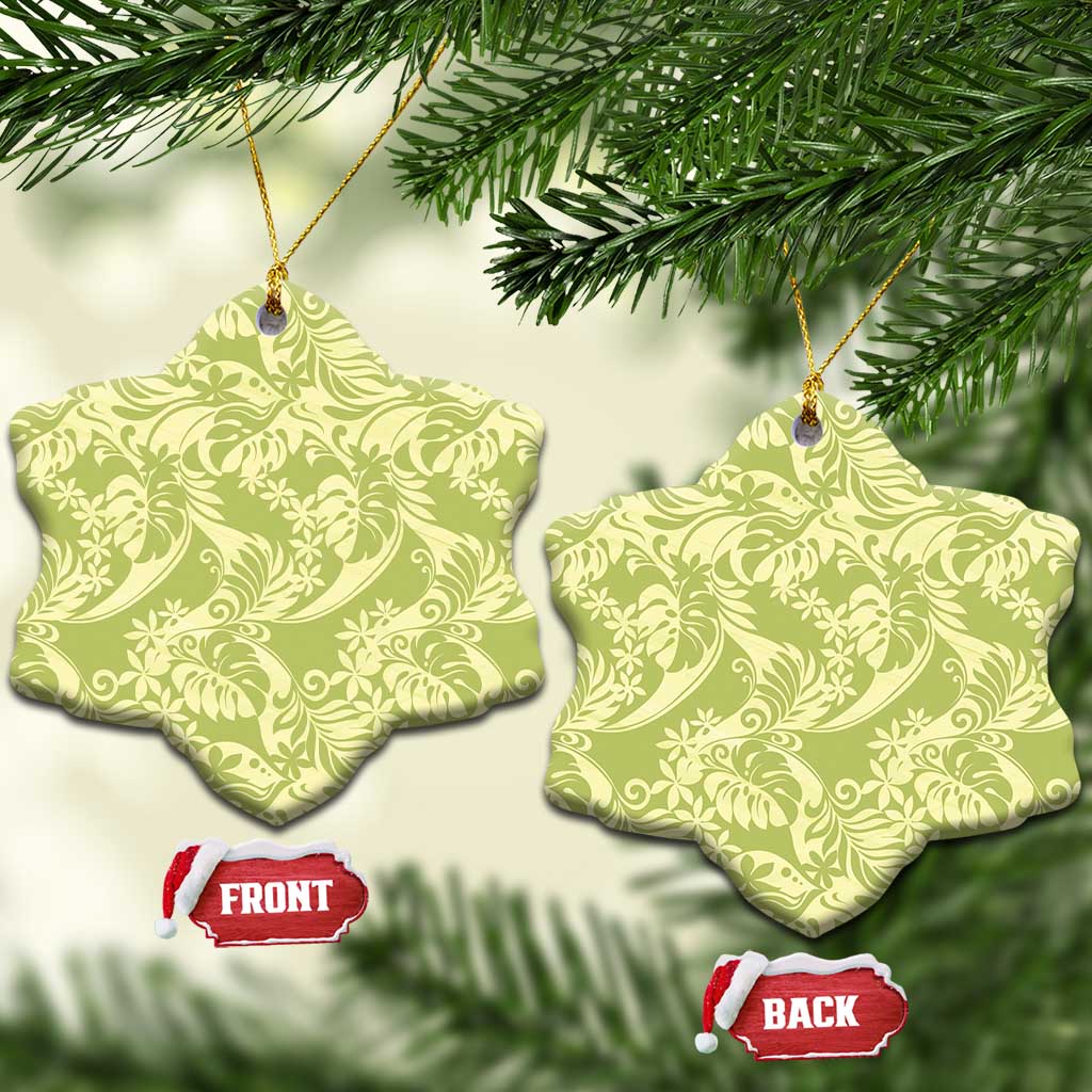 Tahiti Olive Tiare Floral Ceramic Ornament Monstera Palm Tropical Leaves LT01 Snow Flake Olive - Polynesian Pride