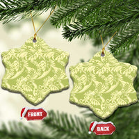 Tahiti Olive Tiare Floral Ceramic Ornament Monstera Palm Tropical Leaves LT01 Snow Flake Olive - Polynesian Pride