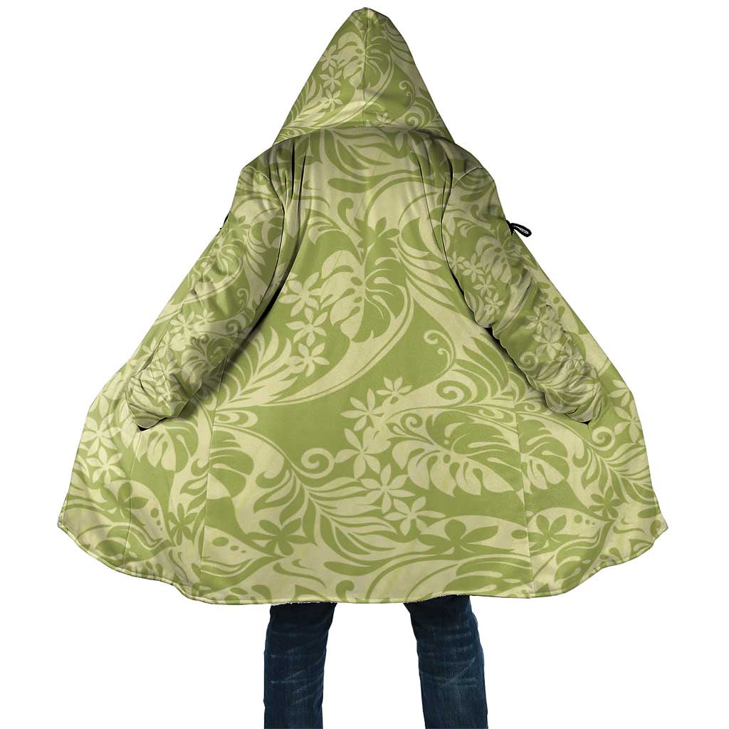 Tahiti Olive Tiare Floral Cloak Monstera Palm Tropical Leaves LT01 Unisex Olive - Polynesian Pride