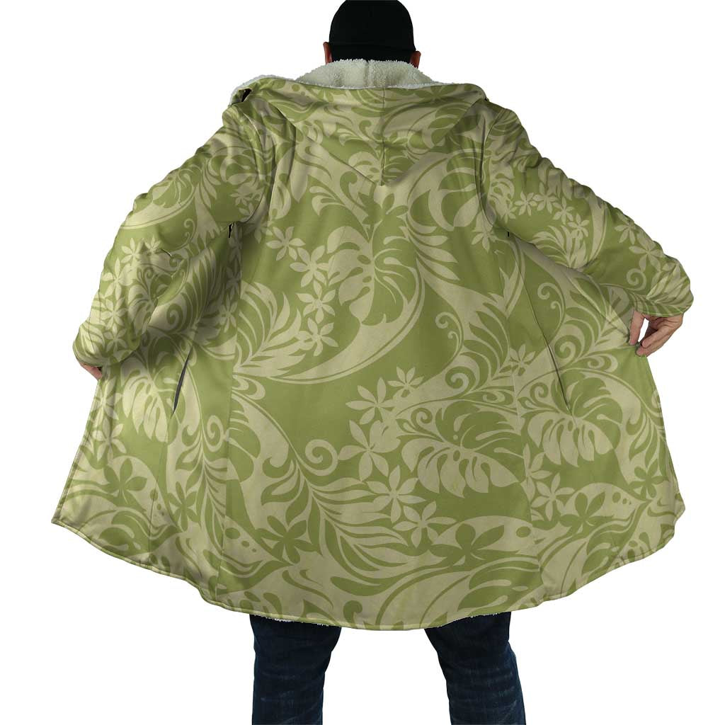 Tahiti Olive Tiare Floral Cloak Monstera Palm Tropical Leaves LT01 - Polynesian Pride