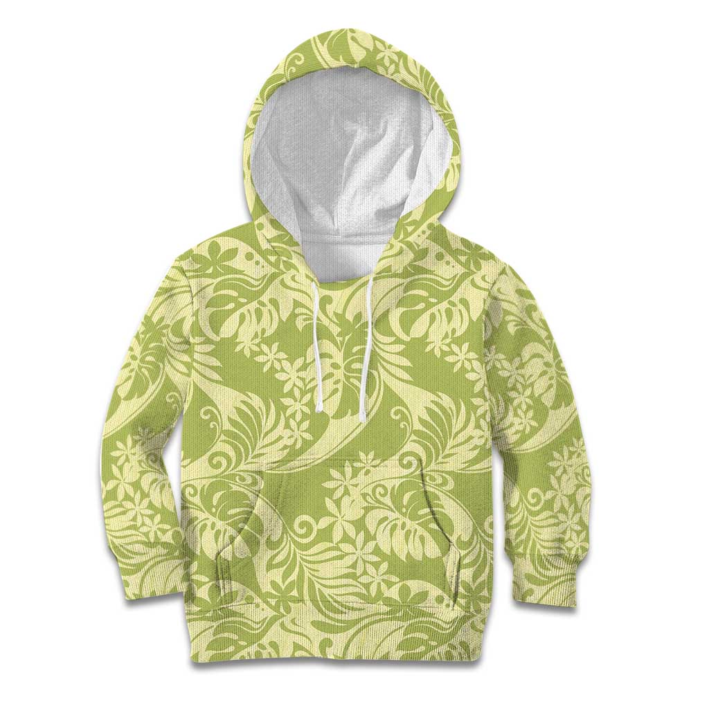 Tahiti Olive Tiare Floral Kid Hoodie Monstera Palm Tropical Leaves LT01 Hoodie Olive - Polynesian Pride
