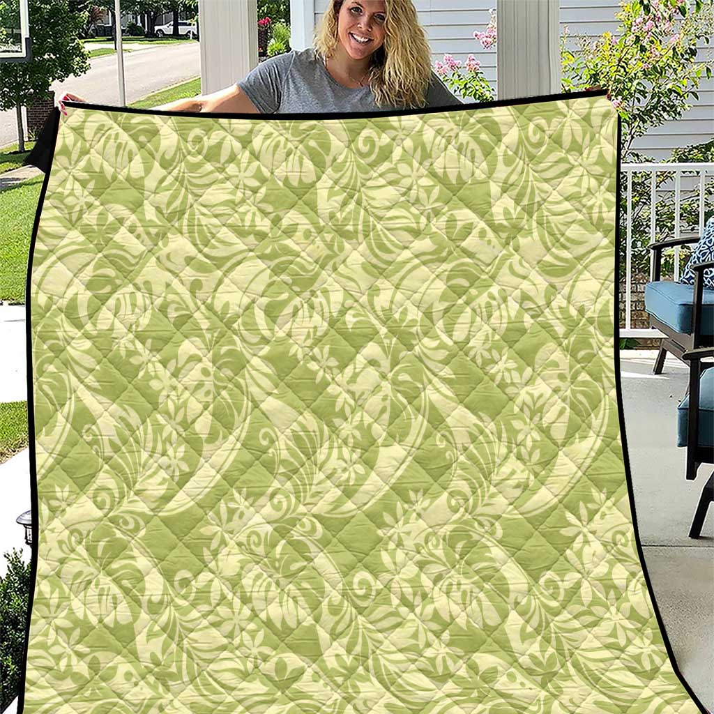 Tahiti Olive Tiare Floral Quilt Monstera Palm Tropical Leaves LT01 Olive - Polynesian Pride