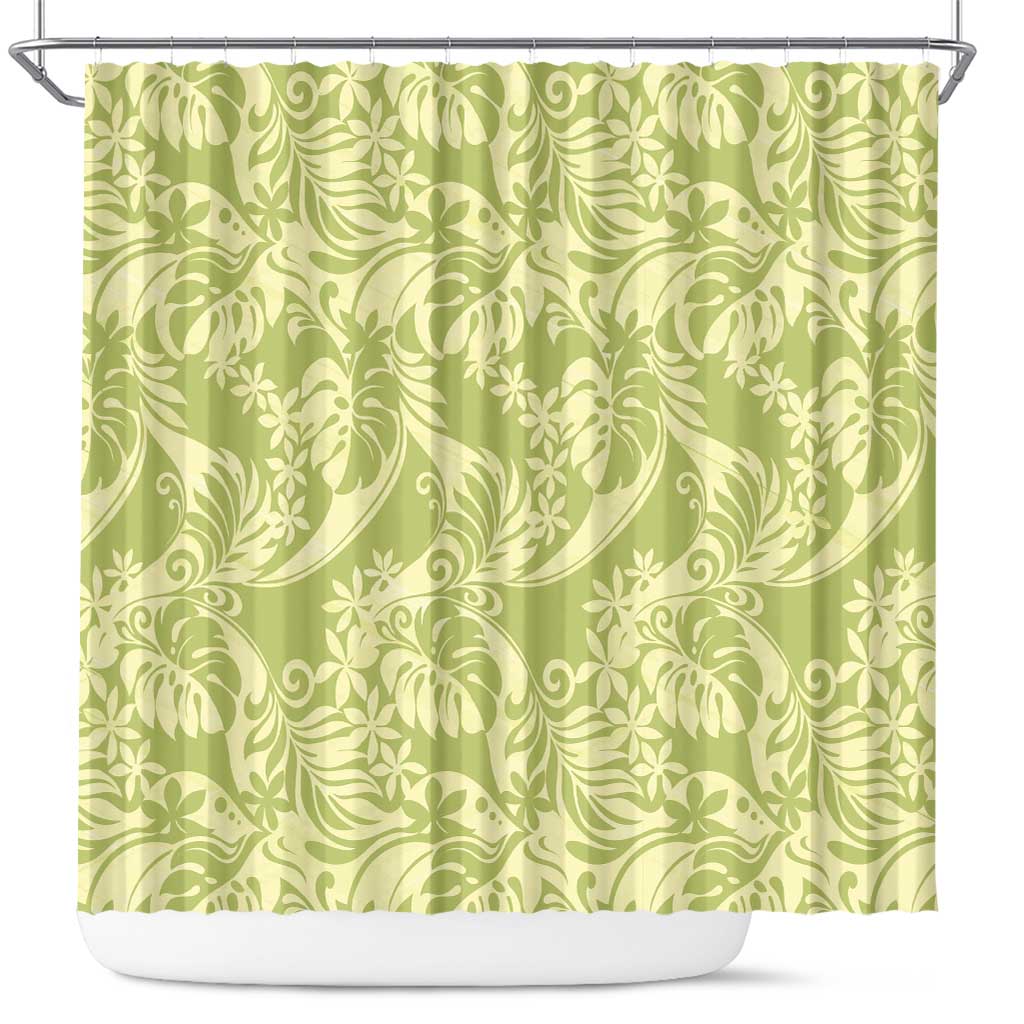 Tahiti Olive Tiare Floral Shower Curtain Monstera Palm Tropical Leaves LT01 Olive - Polynesian Pride