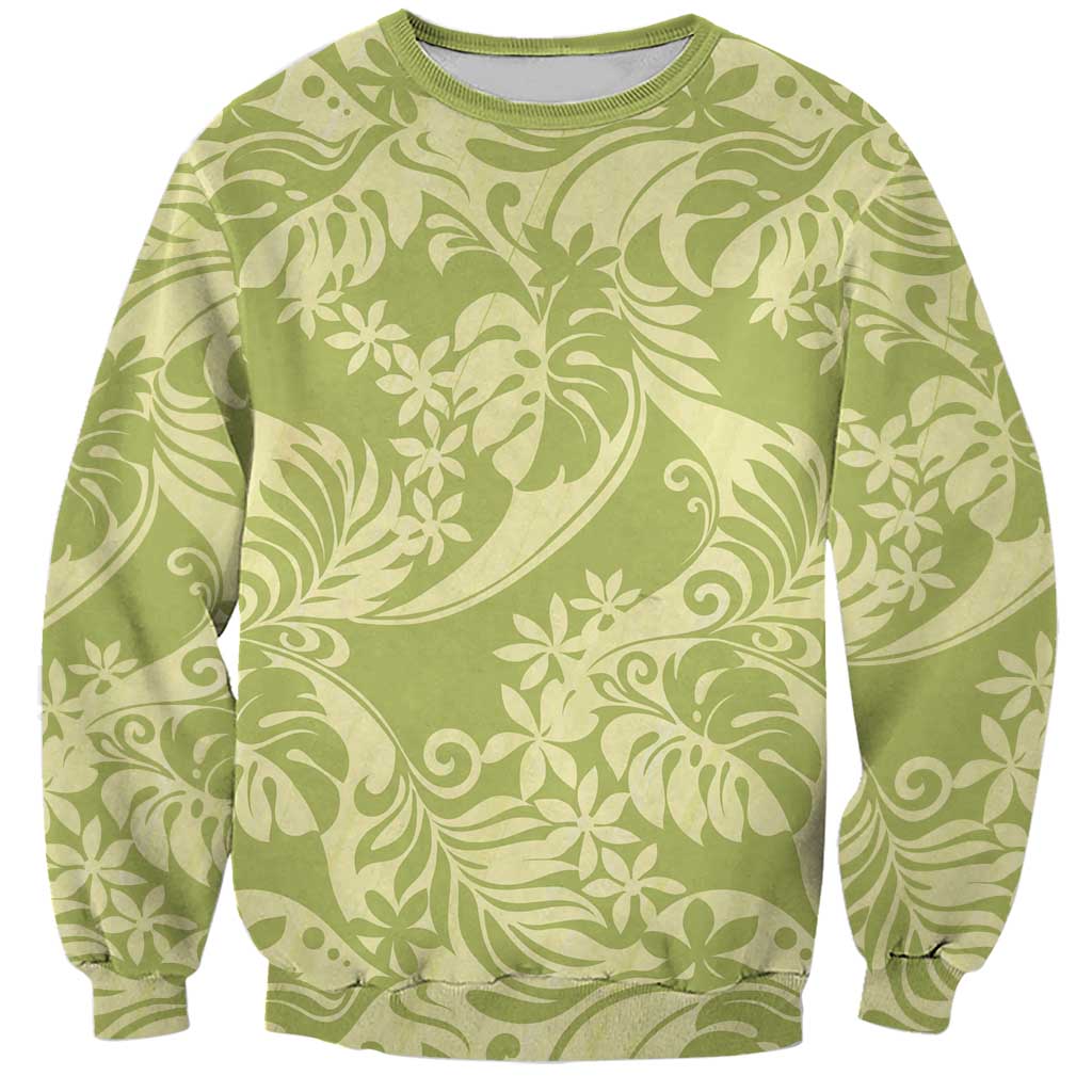 Tahiti Olive Tiare Floral Sweatshirt Monstera Palm Tropical Leaves LT01 Unisex Olive - Polynesian Pride