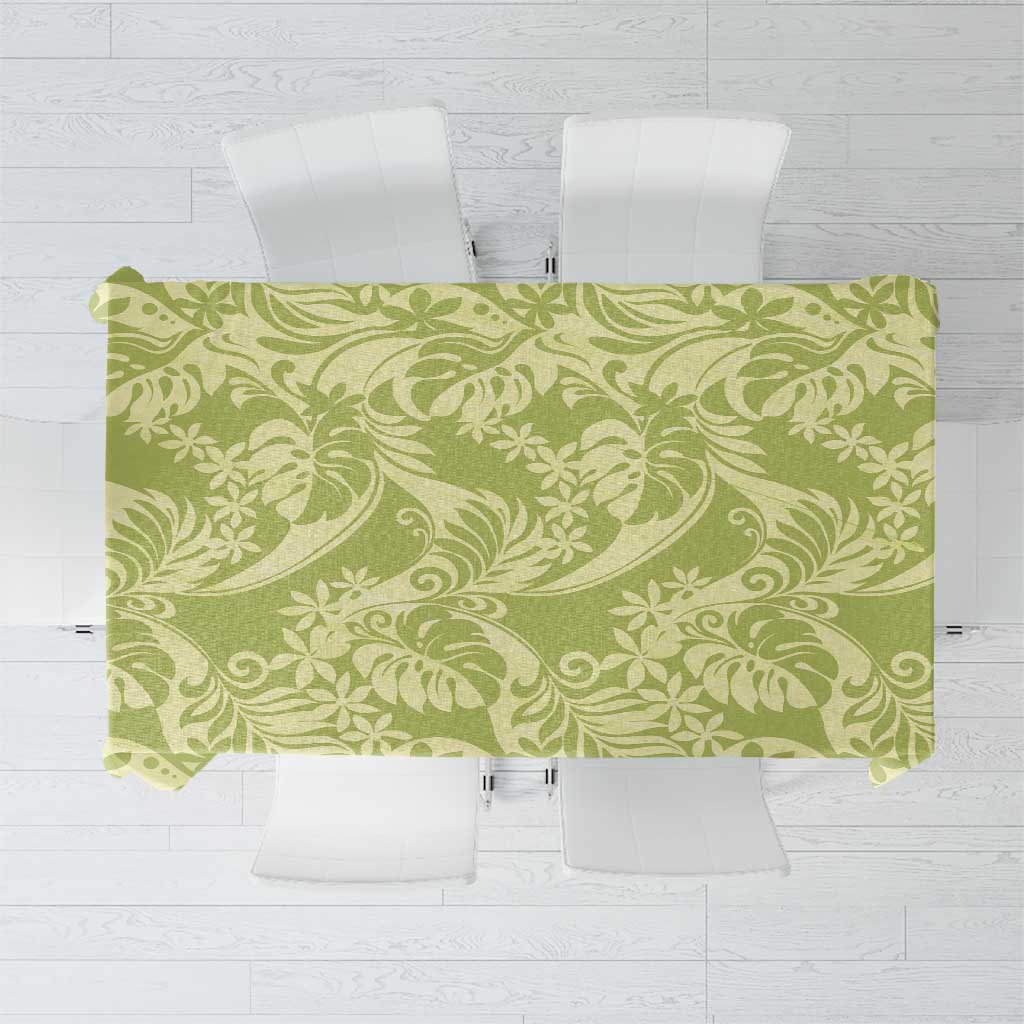 Tahiti Olive Tiare Floral Tablecloth Monstera Palm Tropical Leaves LT01 Olive - Polynesian Pride