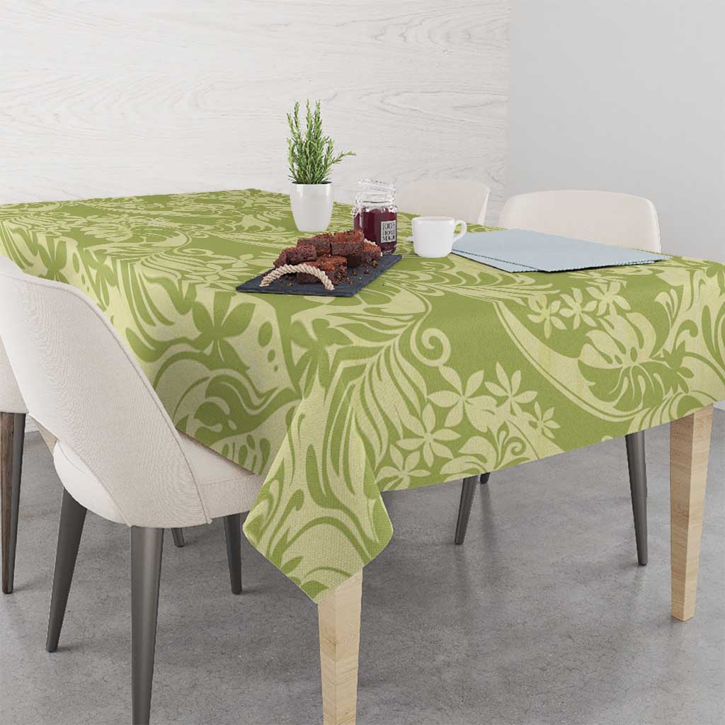 Tahiti Olive Tiare Floral Tablecloth Monstera Palm Tropical Leaves LT01 - Polynesian Pride