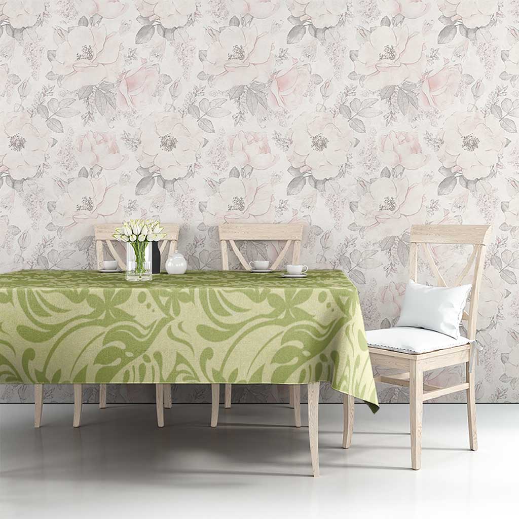 Tahiti Olive Tiare Floral Tablecloth Monstera Palm Tropical Leaves LT01 - Polynesian Pride