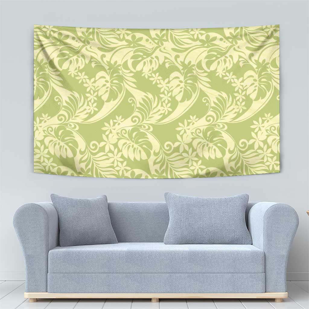 Tahiti Olive Tiare Floral Tapestry Monstera Palm Tropical Leaves LT01 - Polynesian Pride