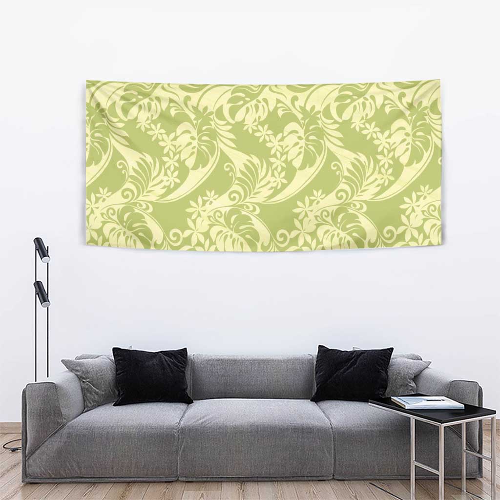 Tahiti Olive Tiare Floral Tapestry Monstera Palm Tropical Leaves LT01 - Polynesian Pride