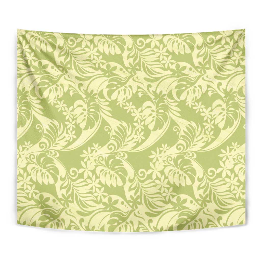 Tahiti Olive Tiare Floral Tapestry Monstera Palm Tropical Leaves LT01 - Polynesian Pride