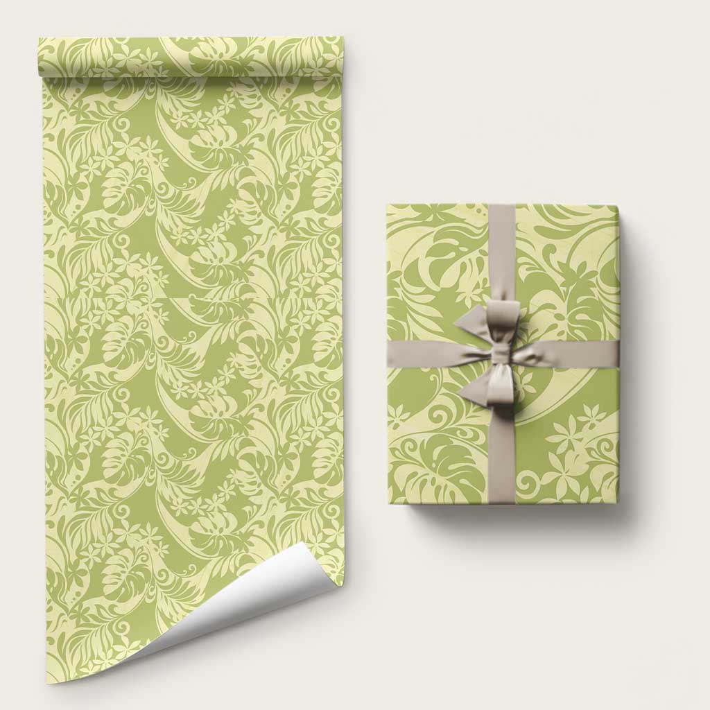 Tahiti Olive Tiare Floral Wrapping Paper Monstera Palm Tropical Leaves LT01 58" × 23" Olive - Polynesian Pride